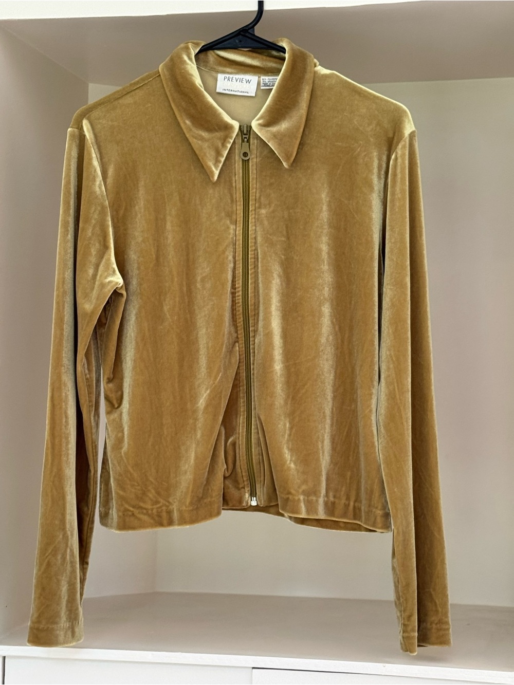 Preview International Velvet Zip Bomber Jacket in chartreuse